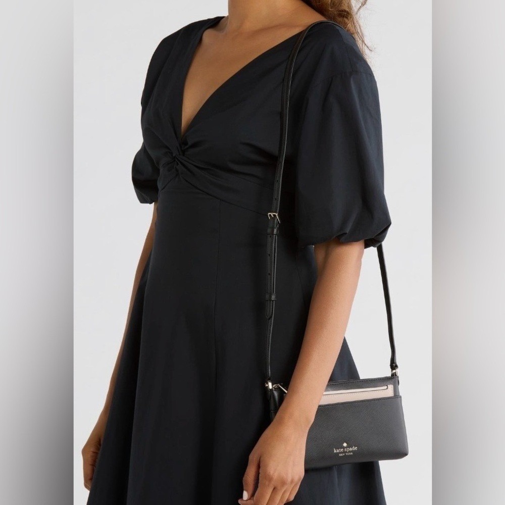 Kate Spade Textured Leather Crossbody Bag with Removable Pouch, Black/Pink, NWT - Picture 3 of 15